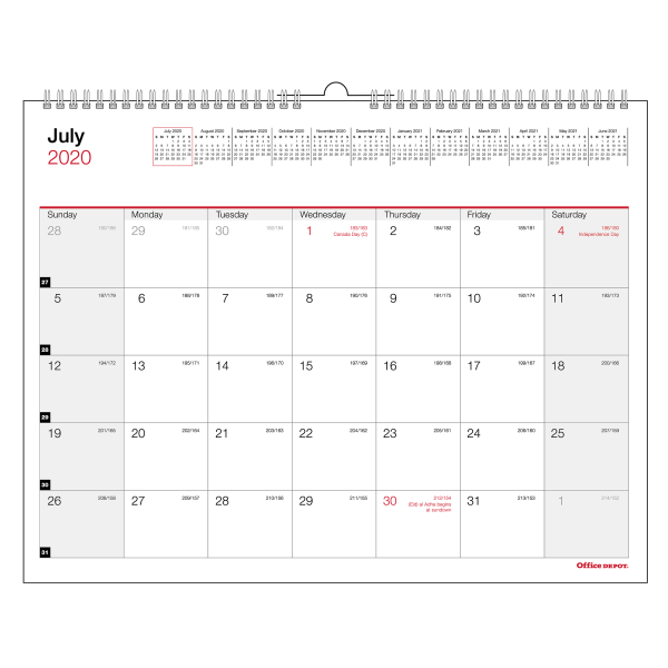 slide 1 of 1, Office Depot Monthly Academic Desk Calendar, 8-1/2'' X 11'', 30% Recycled, July 2020 To June 2021, 1 ct