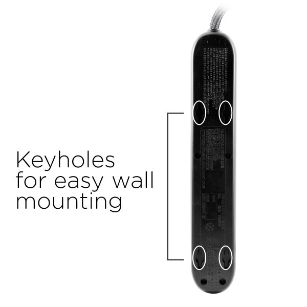 slide 6 of 7, Cordinate 60083 6-Outlet Surge Protector, 2.5', Black, 1 ct