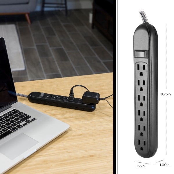 slide 7 of 7, Cordinate 60083 6-Outlet Surge Protector, 2.5', Black, 1 ct
