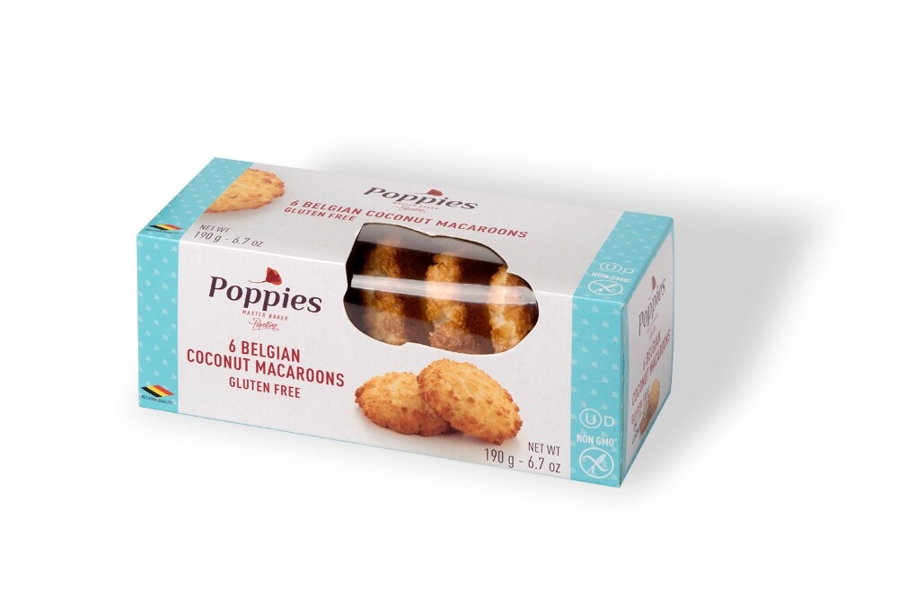 slide 1 of 1, Poppies Macaroons Belgian Coconut Gluten Free Box, 6.7 oz