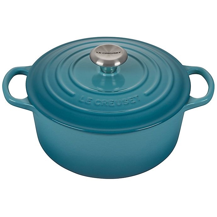 slide 1 of 4, Le Creuset Signature Round Dutch Oven - Caribbean, 4.5 qt