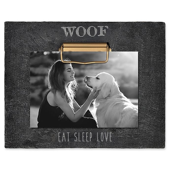 slide 1 of 1, Grasslands Road Woof Eat Sleep Love'' Cement Clip Picture Frame - Black'', 4 in x 6 in