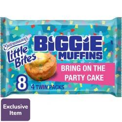 Entenmann's Little Bites Bring On The Party Cake Biggie Muffins, 4 twin packs, Cake and Sprinkles Muffins, 9.5 oz Tray