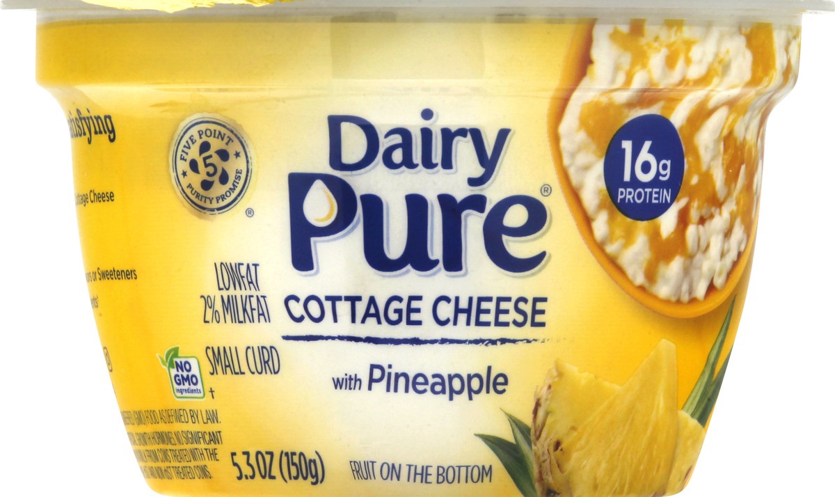 slide 1 of 2, Dairy Pure Small Curd Fruit on the Bottom Pineapple Cottage Cheese 5.3 oz, 5.3 oz