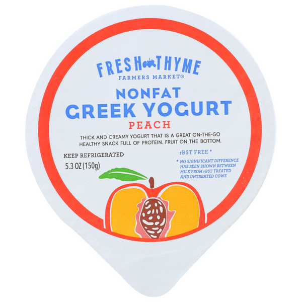 slide 1 of 1, Fresh Thyme Farmers Market Peach Nonfat Greek Yogurt, 5.3 oz