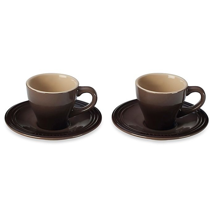 slide 1 of 1, Le Creuset Espresso Cups and Saucers - Truffle, 2 ct