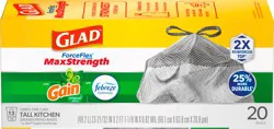 Glad Gain ForceFlex MaxStrength Tall Kitchen Drawstring Trash Bags, 13 Gallon, Gain Original scent with Febreze Freshness, 20 Count