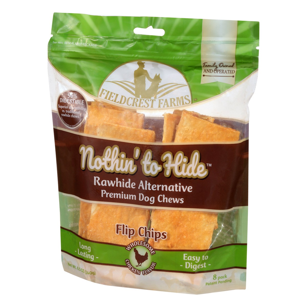 slide 5 of 9, Fieldcrest Farms Nothin' to Hide Flip Chips Premium Chicken Flavor Dog Chews 8 Pack, 8 ct
