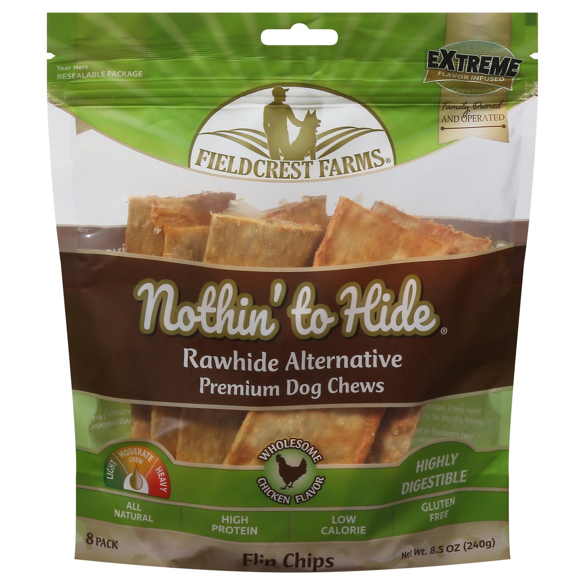 slide 1 of 9, Fieldcrest Farms Nothin' to Hide Flip Chips Premium Chicken Flavor Dog Chews 8 Pack, 8 ct
