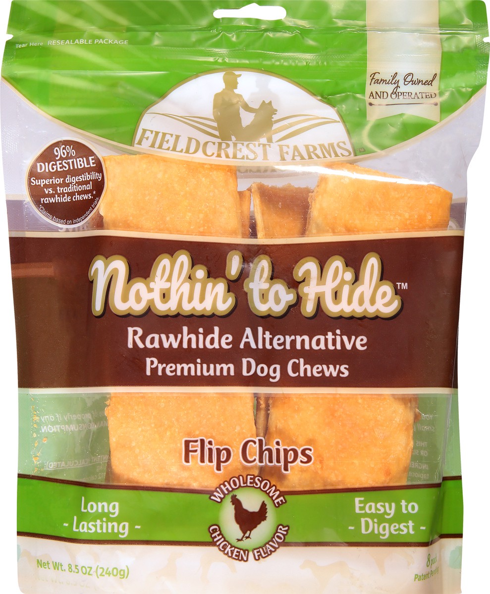 slide 2 of 9, Fieldcrest Farms Nothin' to Hide Flip Chips Premium Chicken Flavor Dog Chews 8 Pack, 8 ct