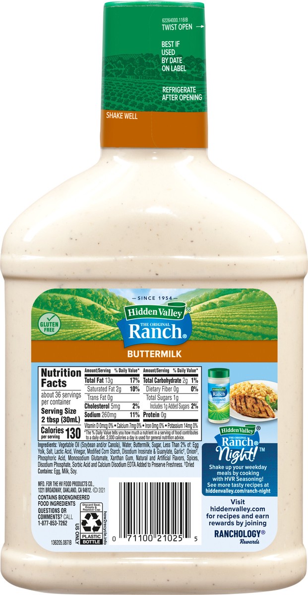 slide 9 of 9, Hidden Valley Buttermilk Ranch Salad Dressing & Topping, Gluten Free - 36 Ounce Bottle, 36 oz