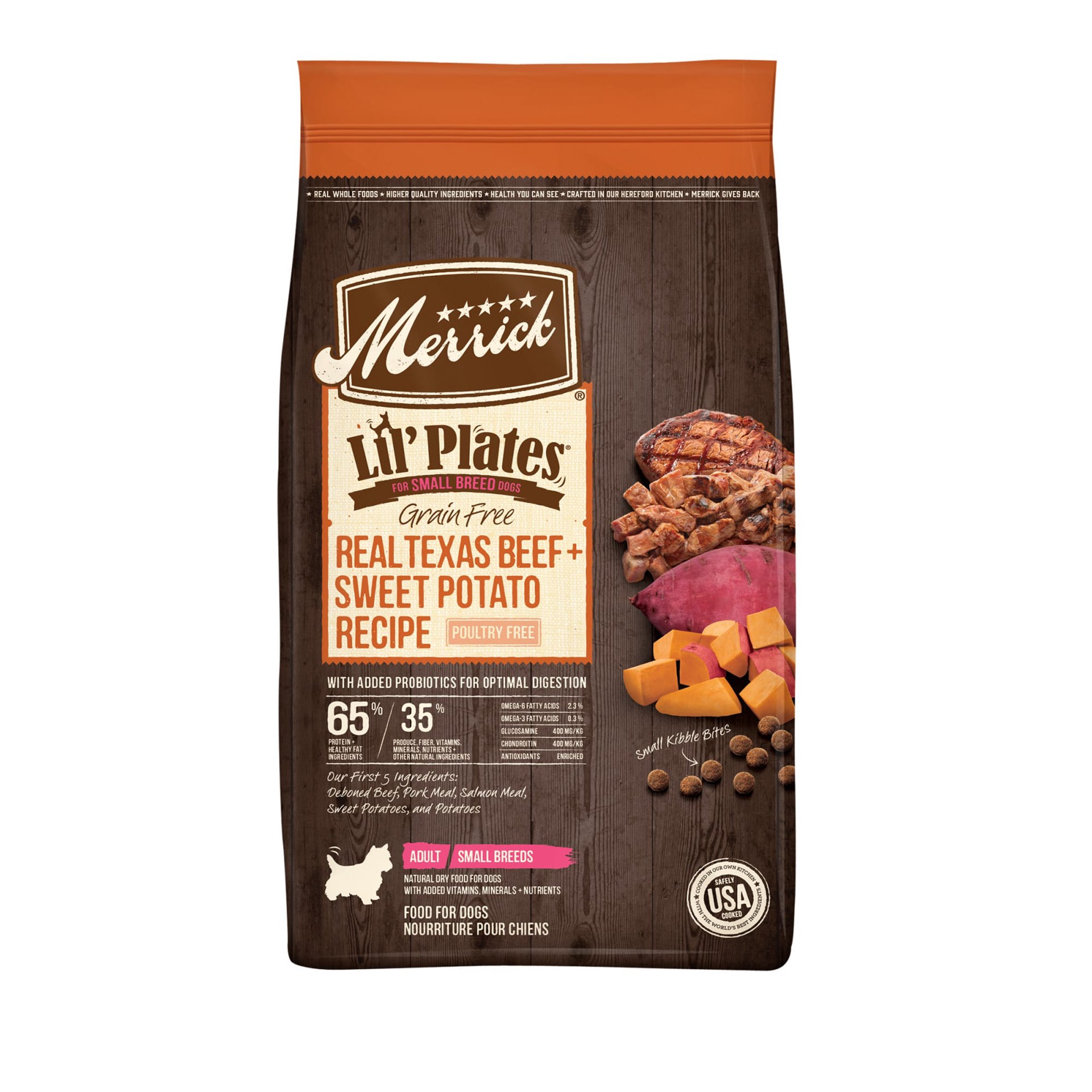 slide 1 of 5, Merrick Lil'' Plates Premium Grain Free Dry Dog Food For Small Dogs, Real Texas Beef And Sweet Potato Kibble, 20 lb