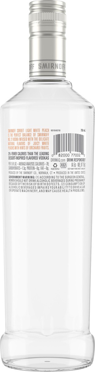 slide 3 of 3, Smirnoff Sorbet White Peach Vodka, 750 ml