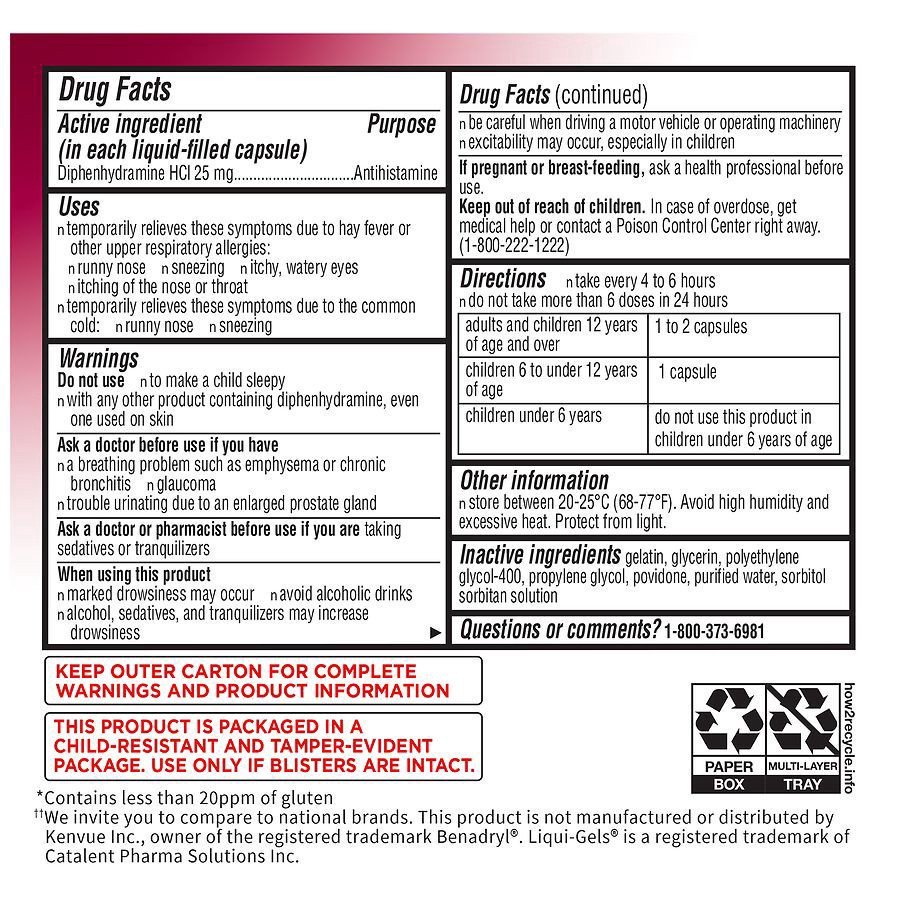 slide 3 of 4, Walgreens Free & Pure Dye-Free Allergy Relief Diphenhydramine Liquid Gels, 24 ct