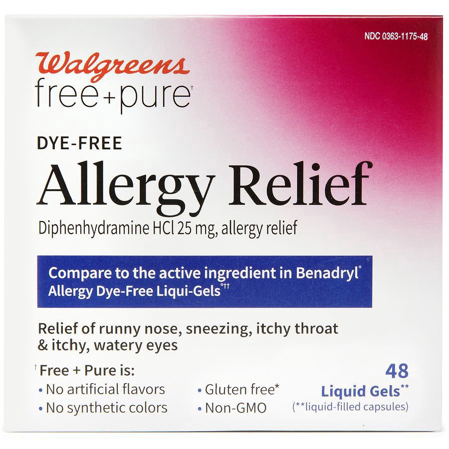 slide 1 of 4, Walgreens Free & Pure Dye-Free Allergy Relief Diphenhydramine Liquid Gels, 24 ct