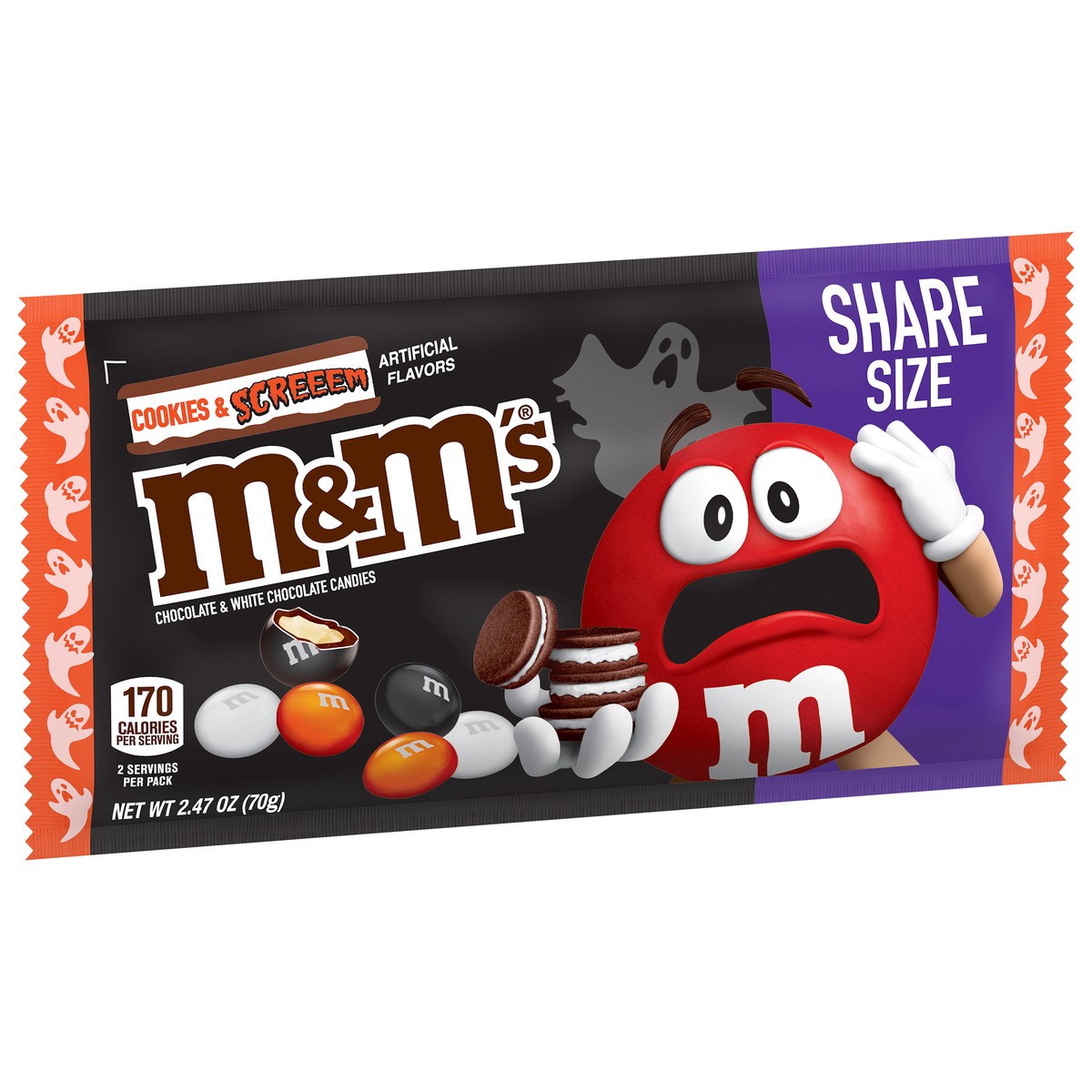 slide 9 of 9, M&M's Cookies & Screem Chocolate Halloween Candy Share Size Bag, 2.47oz, 2.47 oz