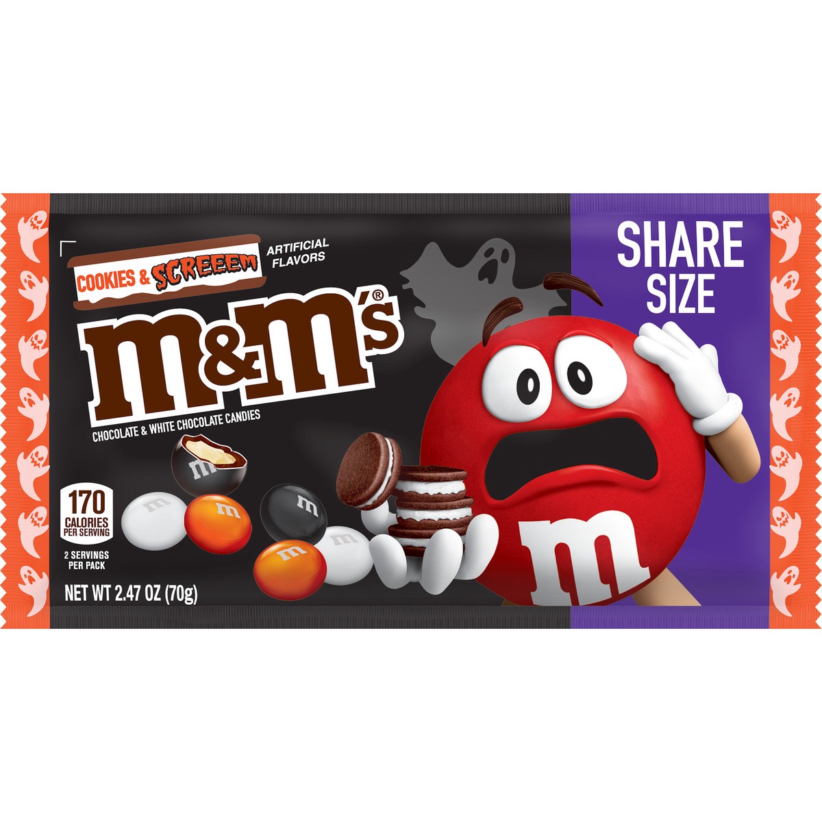 slide 4 of 9, M&M's Cookies & Screem Chocolate Halloween Candy Share Size Bag, 2.47oz, 2.47 oz