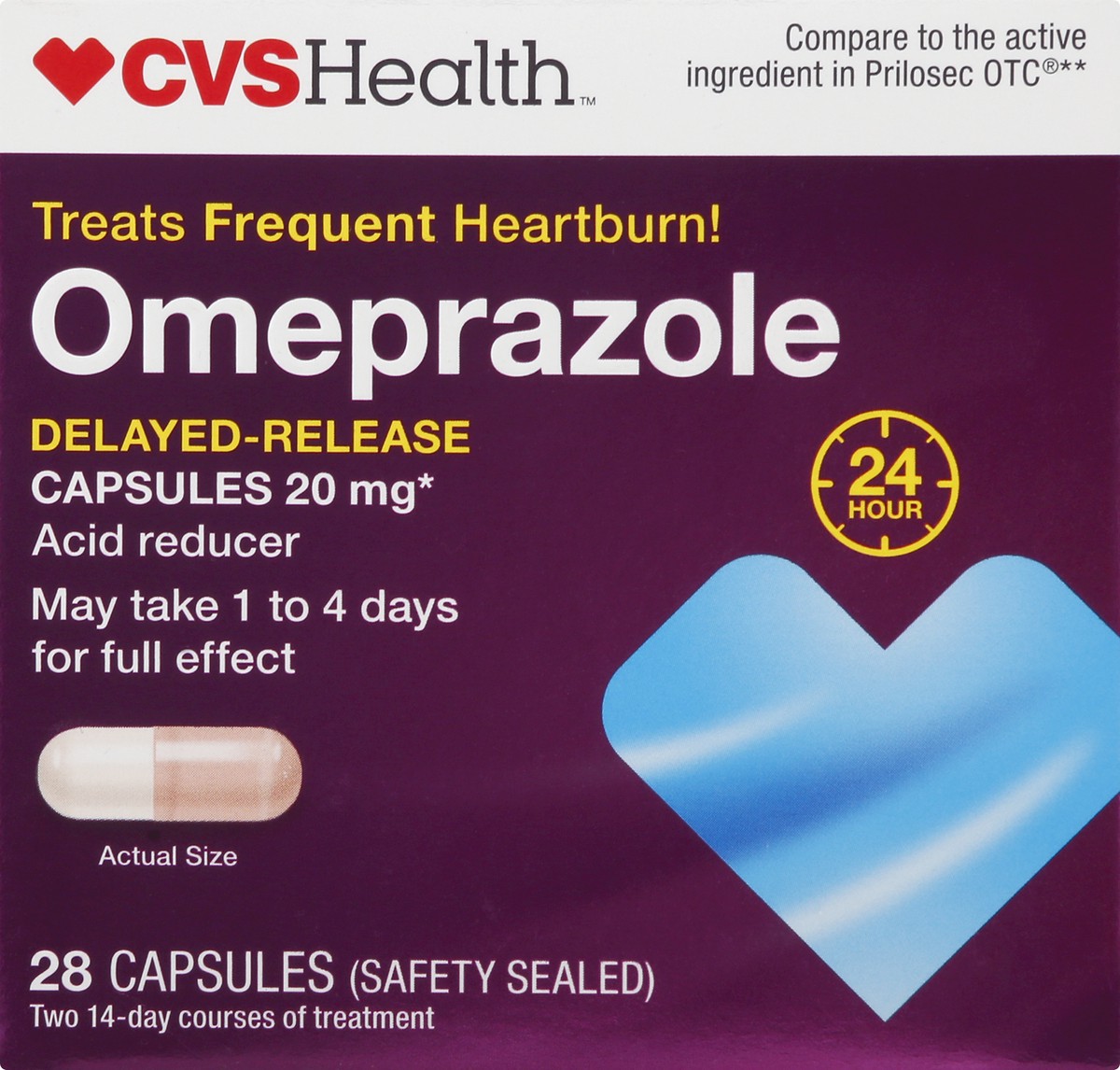 slide 1 of 11, CVS Health Omeprazole Acid Reducer 20 Mg Delayed-Release Capsules, 28ct, 28 ct