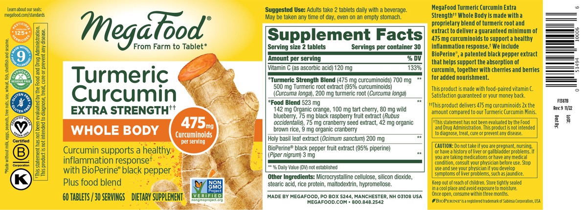 slide 8 of 8, MegaFood Turmeric Curcumin Extra Strength† - Whole Body, 60 Ct, 60 ct