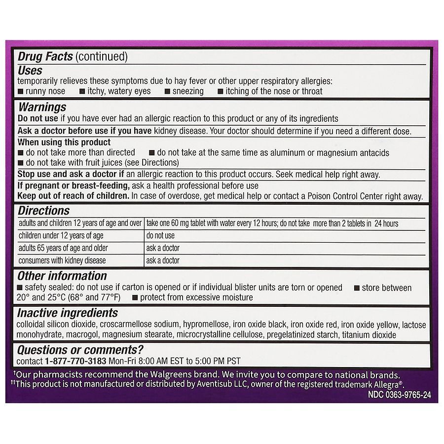 slide 2 of 3, Walgreens 12 Hour Allergy Relief Fexofenadine Tablets, 24 ct