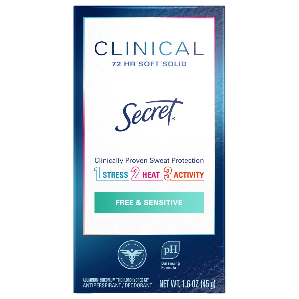 slide 1 of 8, Secret Clinical Strength Soft Solid Antiperspirant and Deodorant - Free & Sensitive - 1.6oz, 1.6 oz