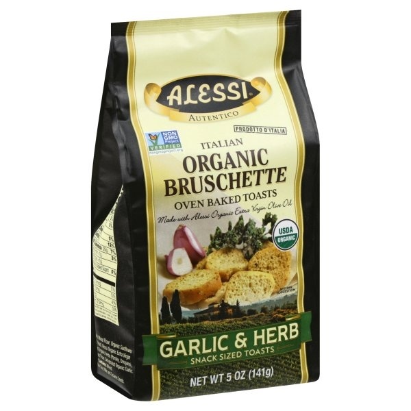 slide 1 of 1, Alessi Organic Garlic & Herb Bruschette, 5 oz