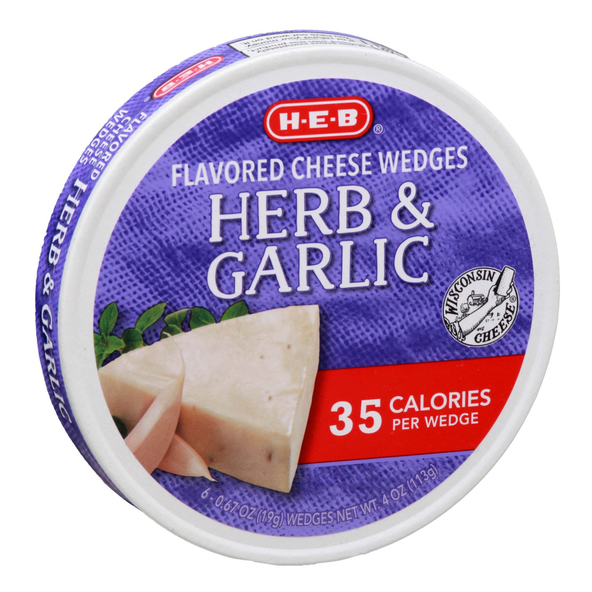 slide 1 of 1, H-E-B Light Herb & Garlic Spreadable Cheese Wedges, 6 ct