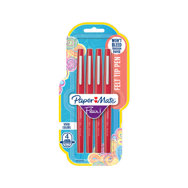 slide 1 of 10, Paper Mate Flair Porous-Point Pens, Medium Point, 1.0 Mm, Red Ink, Pack Of 4 Pens, 4 ct