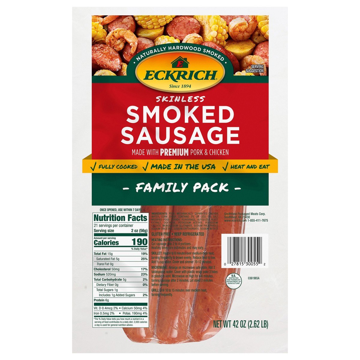 slide 1 of 4, Eckrich Skinless Smoked Sausage, 42 oz, 42 oz