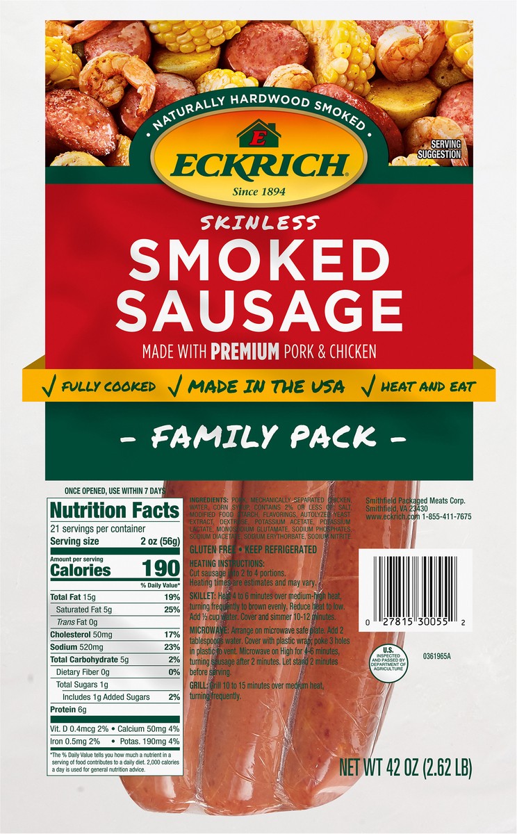slide 3 of 4, Eckrich Skinless Smoked Sausage, 42 OZ, 42 oz