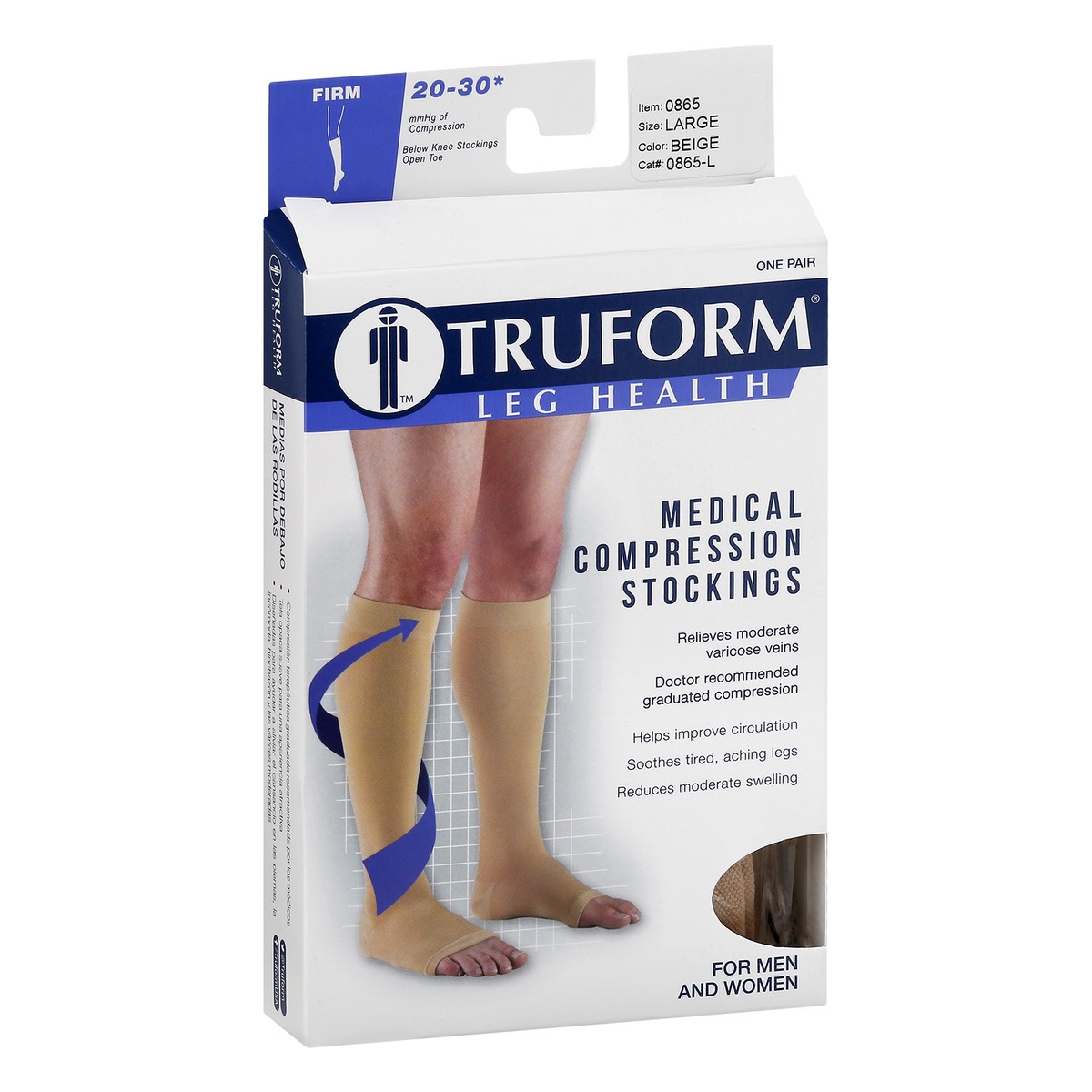 slide 3 of 11, TRUFORM Below Knee Open Toe Beige - Large, 1 Pair, 1 ct