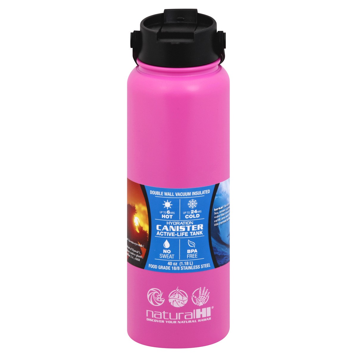 slide 1 of 2, NATURAL HI Flask S/S 40Oz Plumeria - Ea, 40 oz