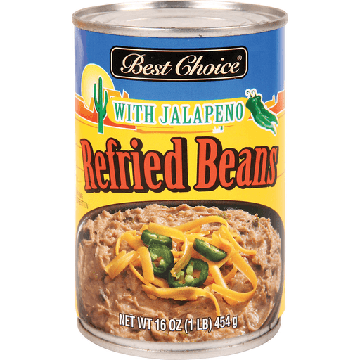 slide 1 of 1, Best Choice Refried Beans with Jalapeneo, 16 oz