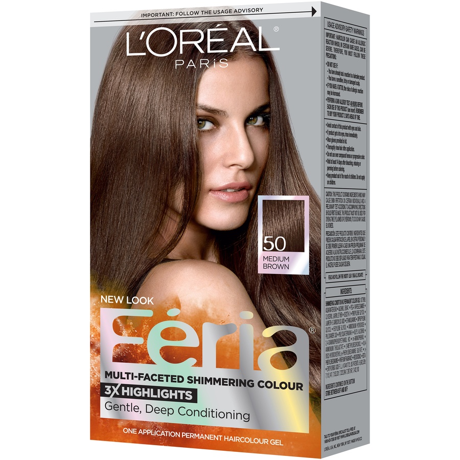 slide 3 of 7, L'Oréal Feria Multi-Faceted Shimmering Color - 50 Medium Brown, 1 kit