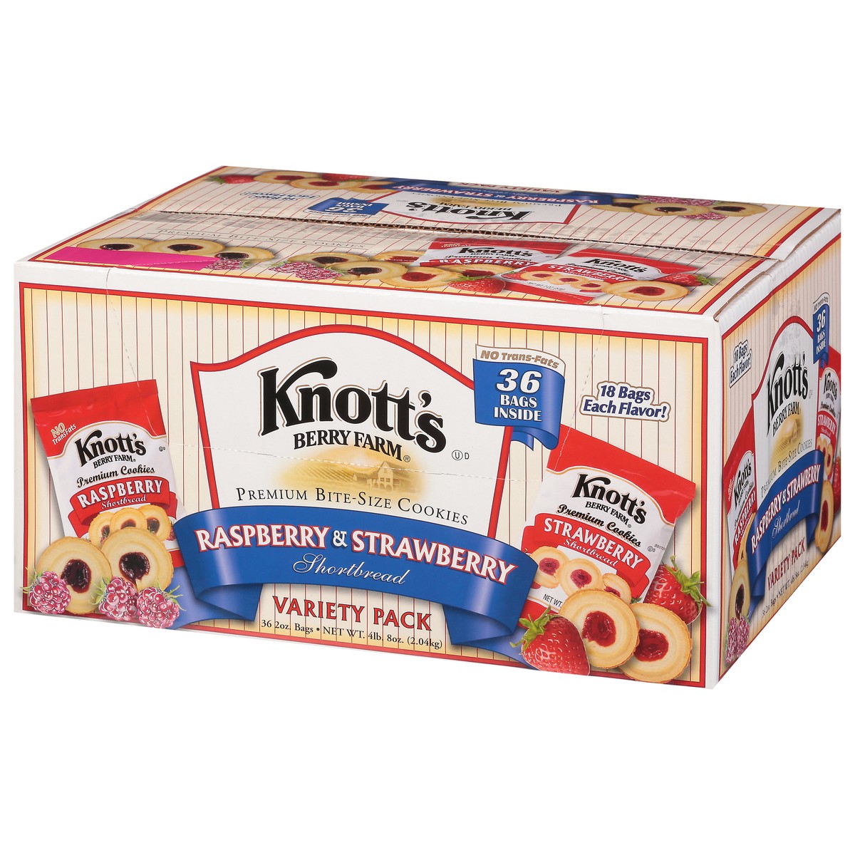 slide 3 of 4, Knott's Berry Farm Raspberry & Strawberry Shortbread Premium Bite-Size Cookies Variety Pack 36 - 2 oz Bags, 36 ct