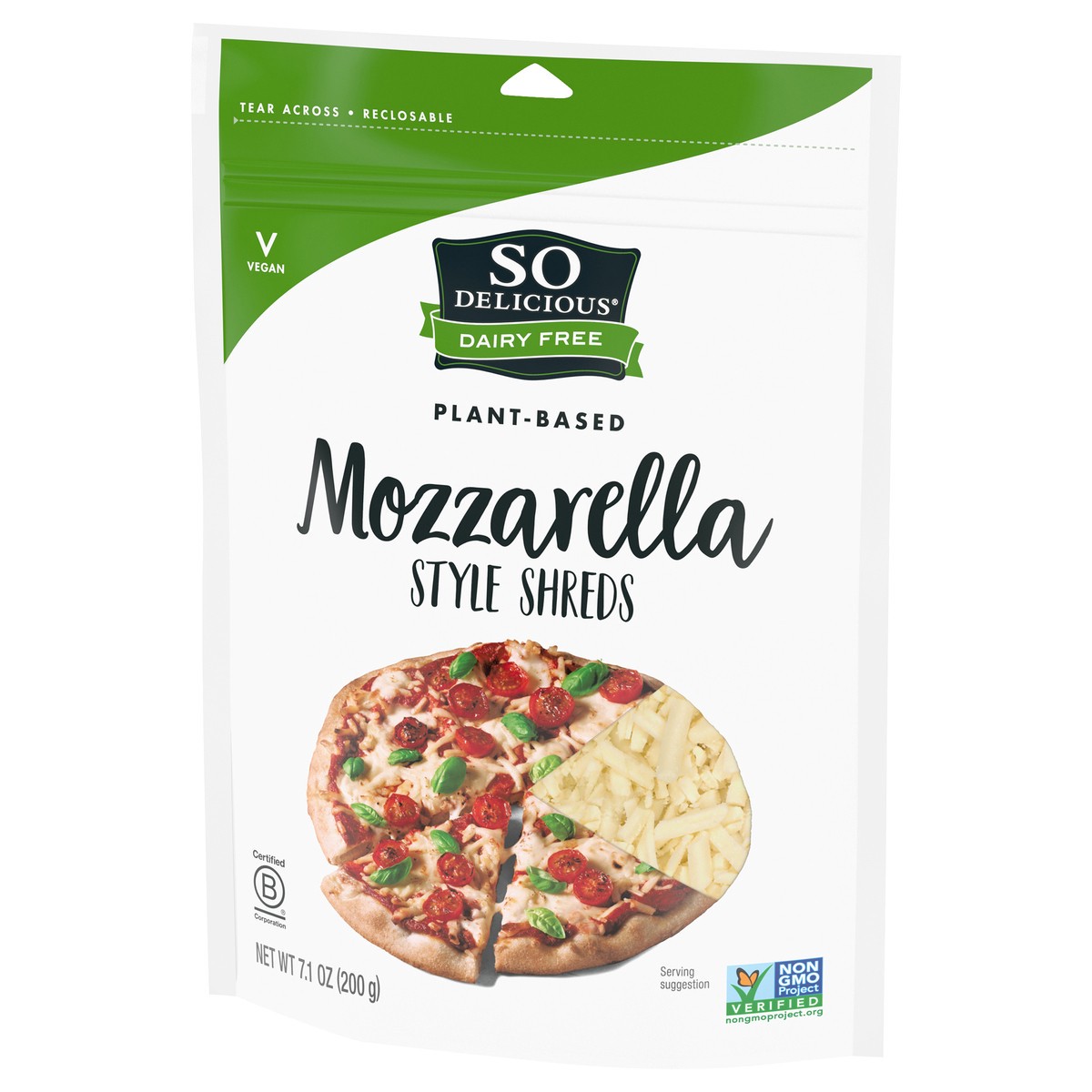 slide 9 of 9, So Delicious Dairy Free Mozzarella Style Shreds, 7.1 oz. Bag, Vegan, Shredded Cheese Alternative, Non-GMO Project Verified, 7.1 oz