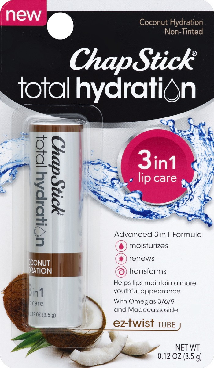 slide 2 of 2, ChapStick Total Hydration 3-in-1 Coconut Hydration Non-Tinted Lip Care, 0.12 oz