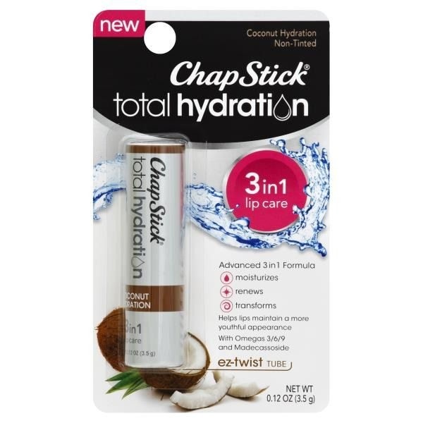 slide 1 of 2, ChapStick Total Hydration 3-in-1 Coconut Hydration Non-Tinted Lip Care, 0.12 oz