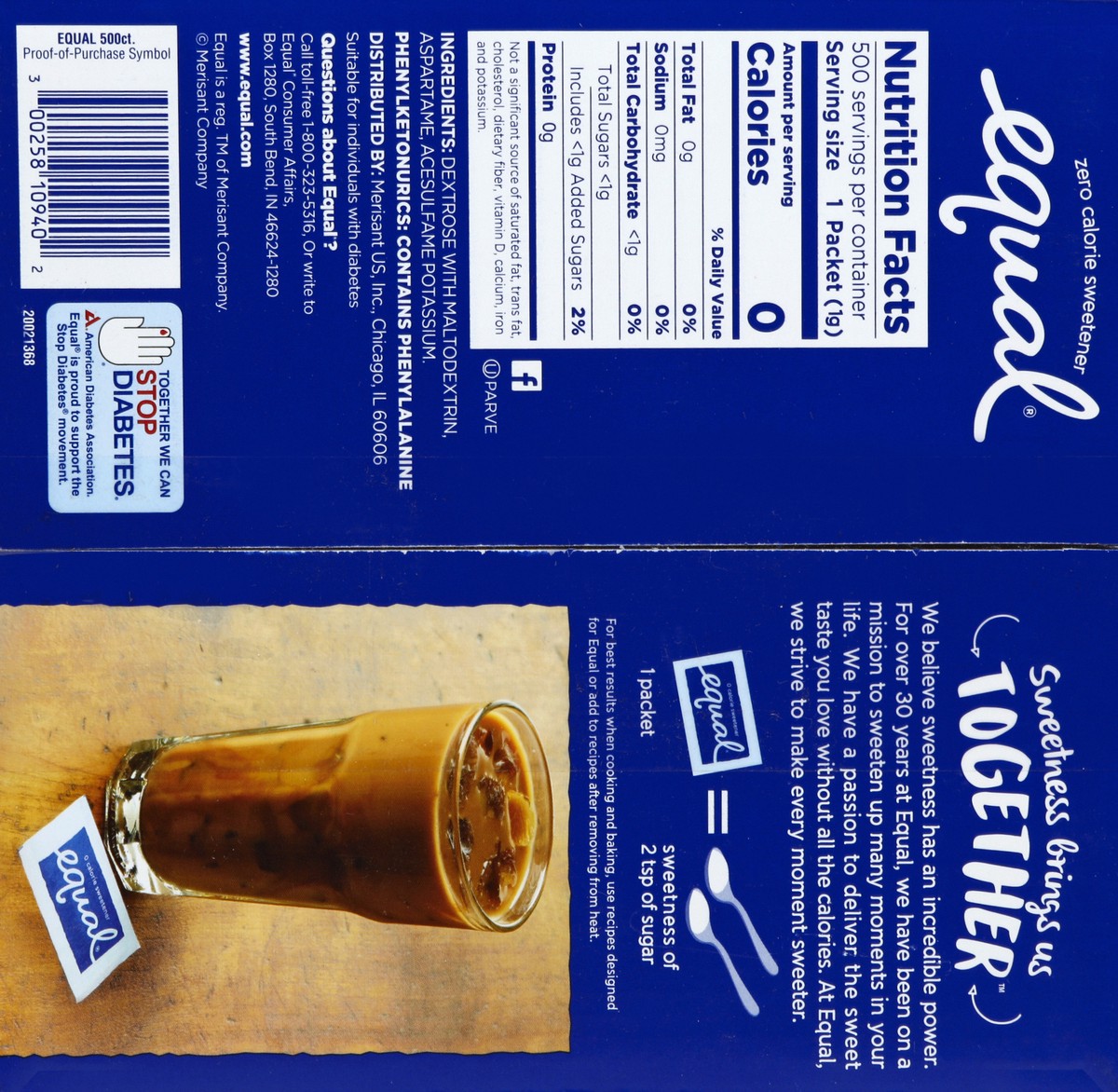 slide 2 of 6, Equal Sweetener 500 ea, 500 ct