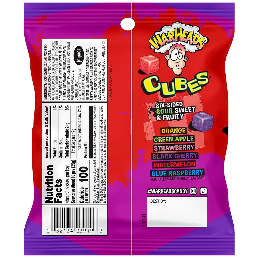slide 2 of 5, Warheads Chewy Cubes Sour Sweet & Fruity Candy 3.5 oz, 3.5 oz