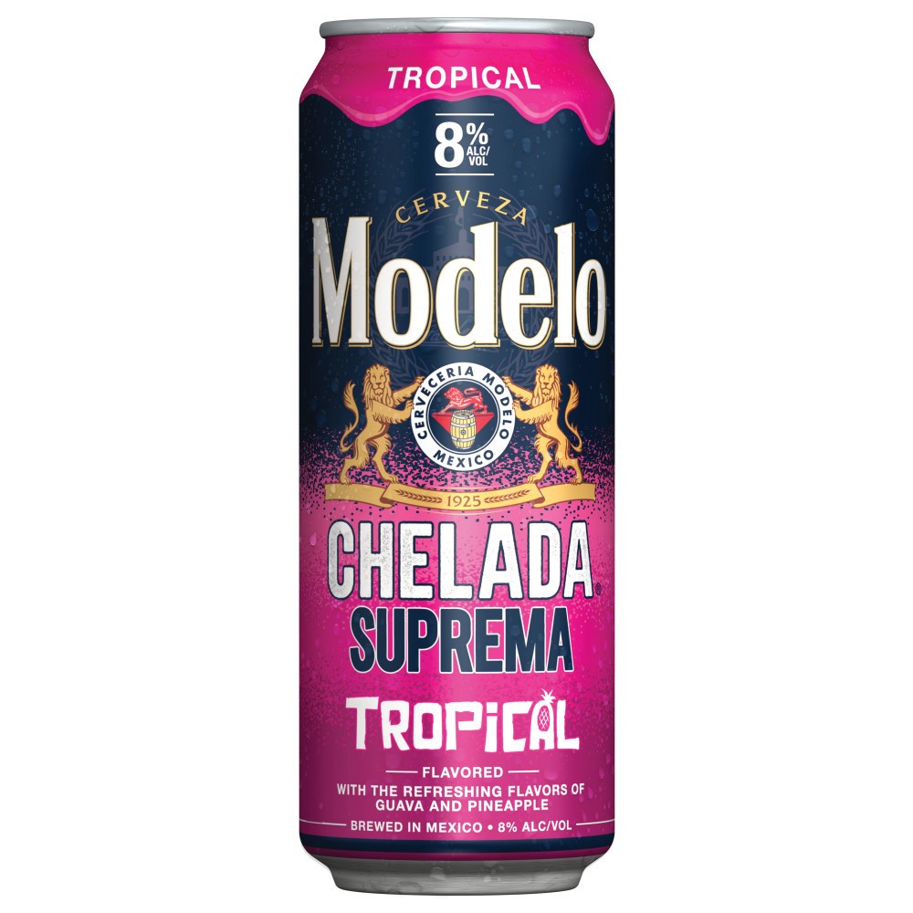 slide 1 of 7, Modelo Chelada Suprema Tropical Mexican Import Flavored Beer, 24 fl. oz. Can, 8.0% ABV, 24 fl oz