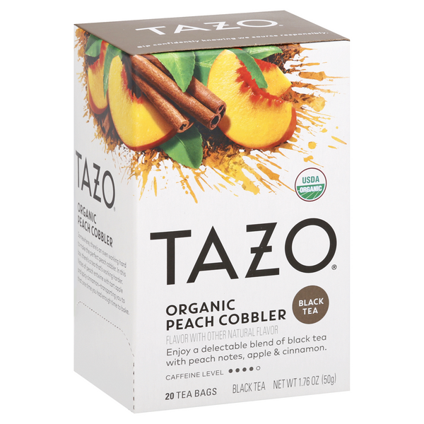 slide 1 of 1, Tazo Tea Organic Peach Cobbler Black Tea Filterbags, 20 ct