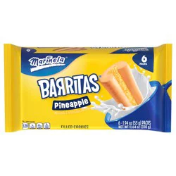 Marinela Barritas Piña Filled Cookies, 6 packs, Pineapple Cookie Bars, 11.64 oz Multipack