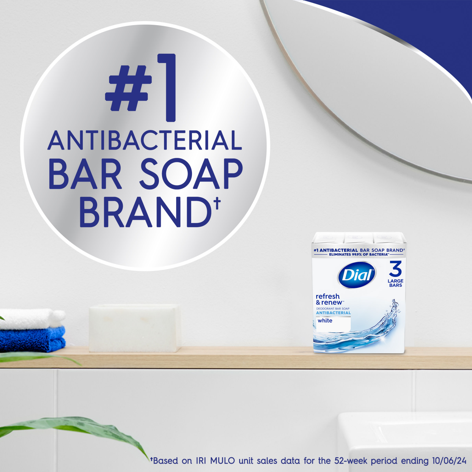slide 4 of 5, Dial Refresh & Renew White Antibacterial Deodorant Bar Soap Large 3 - 4 oz Bars, 3 ct