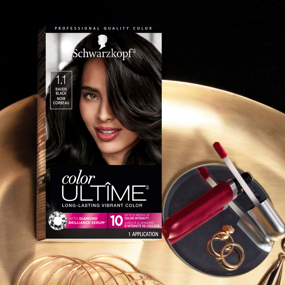slide 2 of 17, Schwarzkopf Color Ultime Hair Color, 1.1 Raven Black, 1 Application - Permanent Black Hair Dye for Vivid Color Intensity and Fade-Resistant Shine up to 10 Weeks, 5.70 fl oz