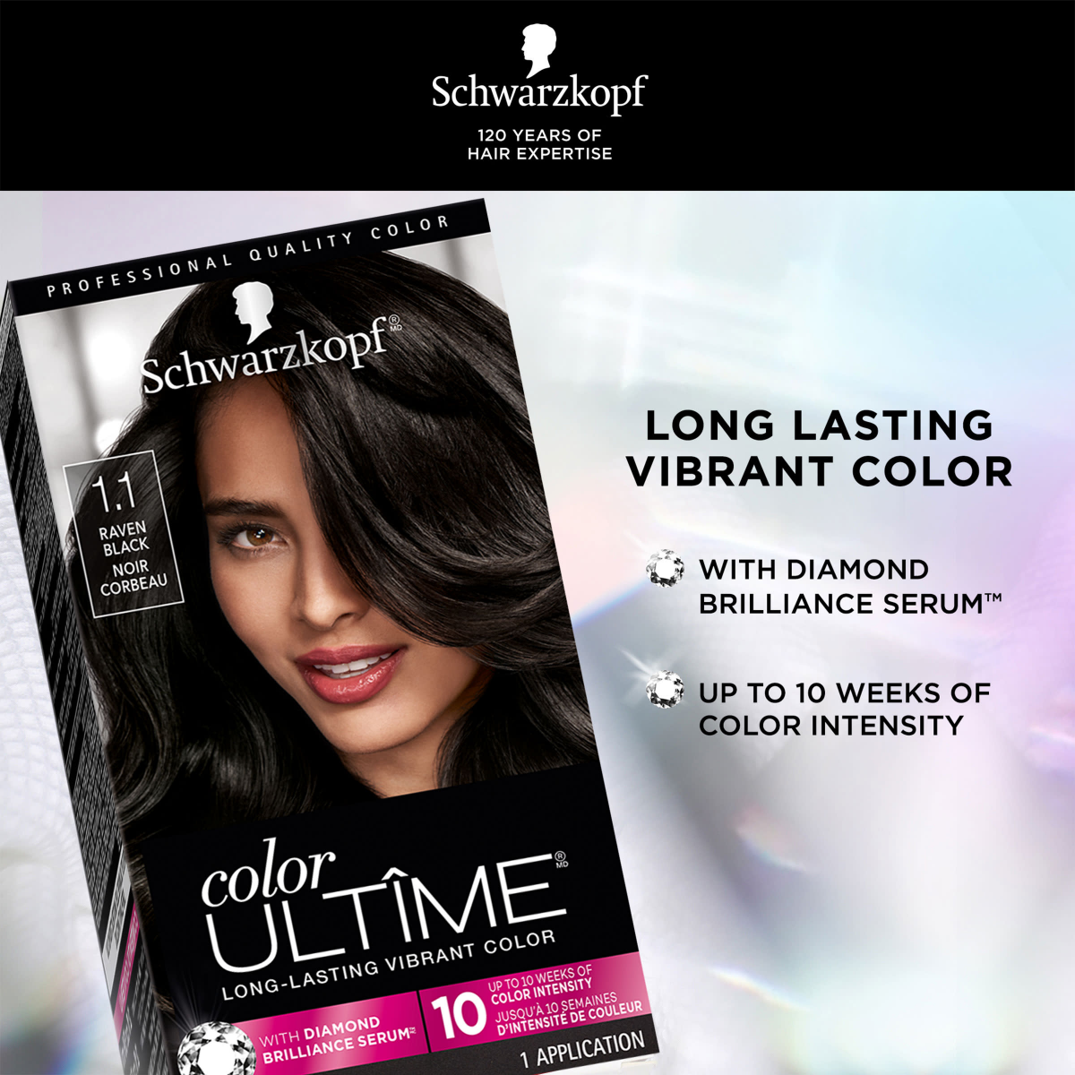 slide 10 of 17, Schwarzkopf Color Ultime Hair Color, 1.1 Raven Black, 1 Application - Permanent Black Hair Dye for Vivid Color Intensity and Fade-Resistant Shine up to 10 Weeks, 5.70 fl oz