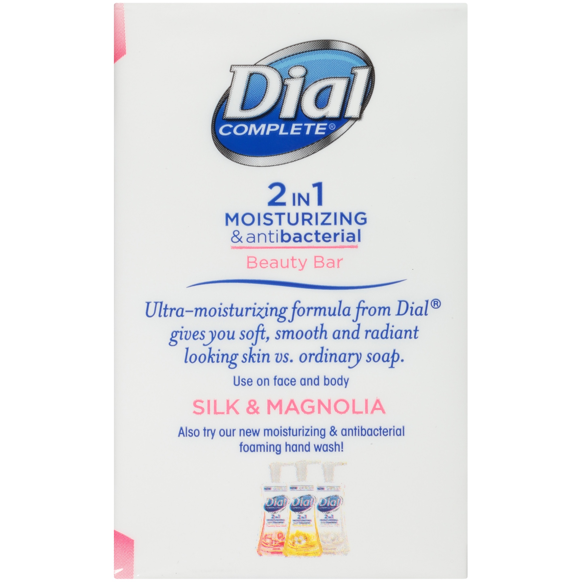 slide 6 of 6, Dial Complete 2 in 1 Moisturizing & Antibacterial Beauty Bar, Silk & Magnolia, 2 Bars, 3.2 oz