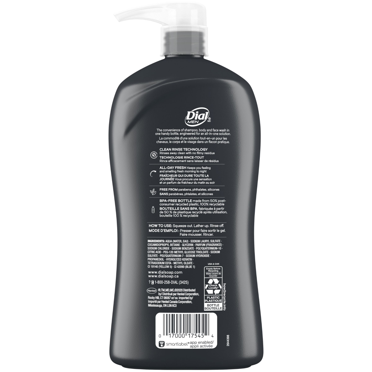 slide 2 of 5, Dial Men 3in1 Body, Hair and Face Wash, Recharge, 32 fl oz, 32 fl oz
