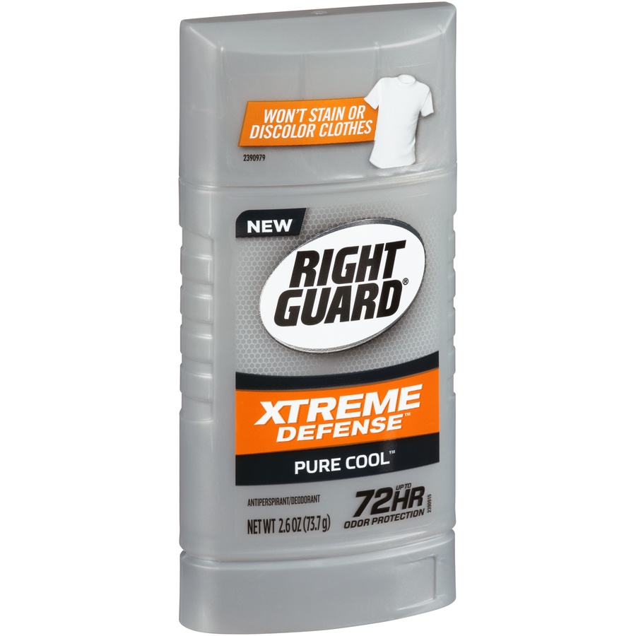 slide 2 of 6, Right Guard Xtreme Defense Pure Cool Solid Stick, 2.5999999 oz