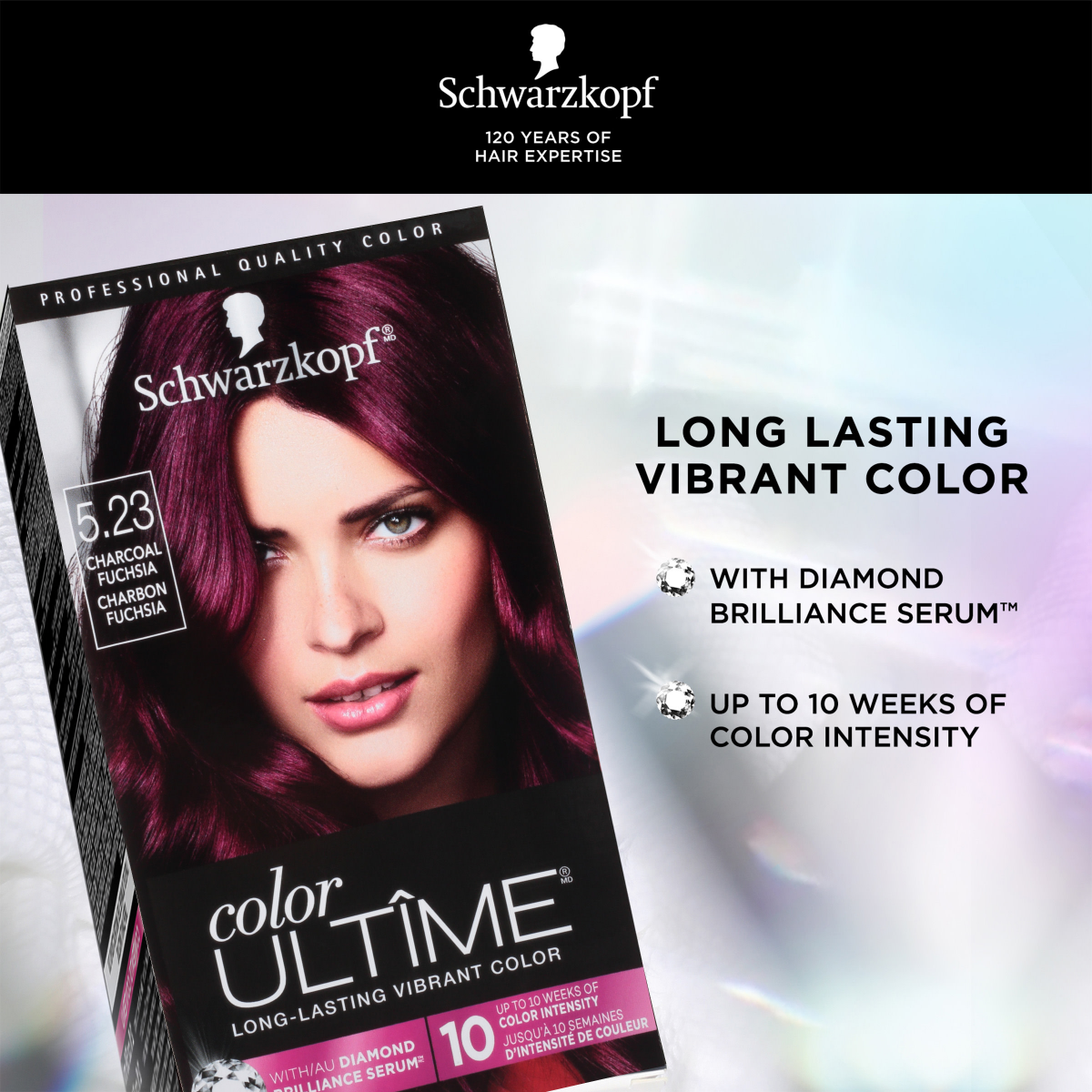 slide 15 of 17, Schwarzkopf Color Ultime Hair Color, 5.23 Charcoal Fuchsia, 1 Application - Permanent Hair Dye for Vivid Color Intensity and Fade-Resistant Shine up to 10 Weeks, 5.70 fl oz